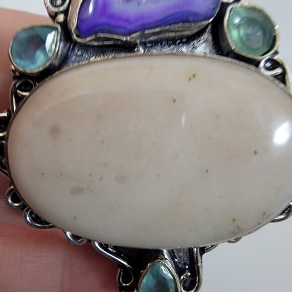 Handmade Silver Pendant with White Jasper, Sugilite & Emerald Accents - Picture 7 of 10